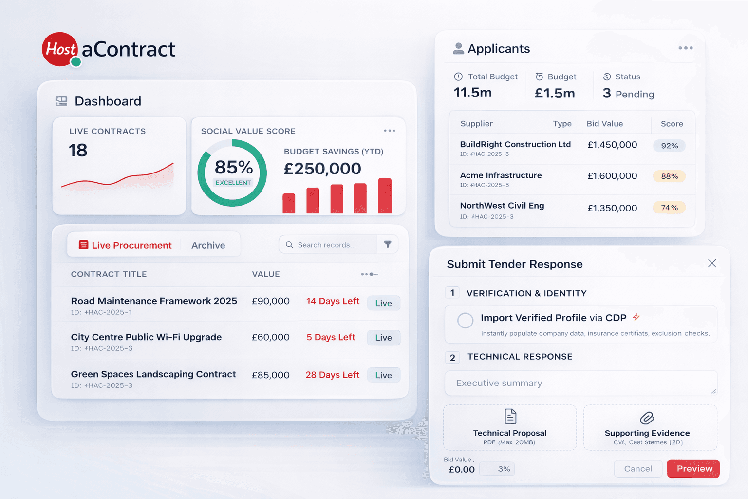 HostAContract Dashboard Interface
